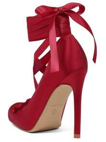 Women's Ballet High Heels Square Toe Mary Janes Lace Up Heels Elegant Ballerina Stiletto Heels Bow Decoration Wedding Party Dancing Shoes - 紅色 - 查看 11