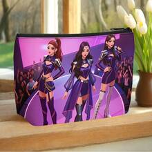 1个女士创意钱包，1个休闲涤纶化妆包，K-Pop系列印花图案，耐用双面印花，可折叠轻便旅行收纳包，多功能大容量，是度假和生日礼物的理想之选 - A - 查看 4