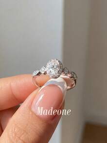 MADEONE 1件奢華復古鋯石羅馬蛋形戒指，女款日常多用途風格，適合舞會派對裝飾 - 銀色 - 查看 2