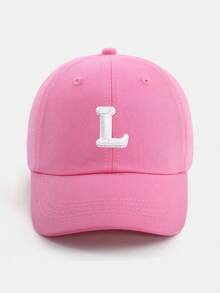 1pc Pink Letter Print Baseball Cap, Breathable & Comfortable For 1-5 Years Old Girls, Suitable For Spring/Summer Outdoor & Casual Wear, A-Z Letter Options - Dark Pink - View 43