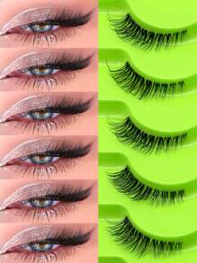 GROINNEYA 10 pares de pestañas de medio ojo, pestañas de ojo de gato, tallo suave y transparente, pestañas a rayas de medio, pestañas postizas delicadas y naturales, adecuadas para el hogar, el hotel, los viajes y el maquillaje de fiesta - Negro - Ver 9