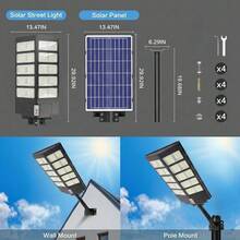 Solar Street Lights Outdoor, IP 44 Waterproof Solar Street Lights, 800 LEDs Commercial Parking Lot Flood Lights, Dusk To Dawn, Easy Installation, Solar Security Flood Lights With Motion Sensor And Remote For Yard, Decks, Garage, Driveway - 黑色 - 查看 10