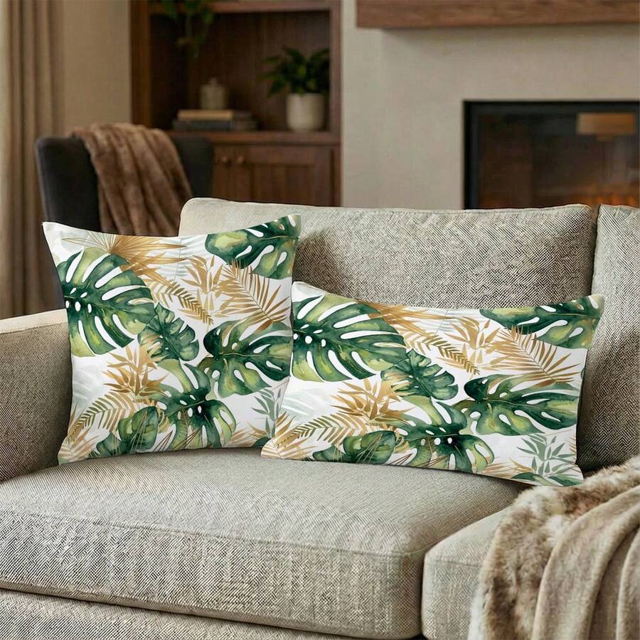 1pc Leaf Print Throw Pillow Cover, Home Decor For Sofa And Bedroom - Multicolor - View 1