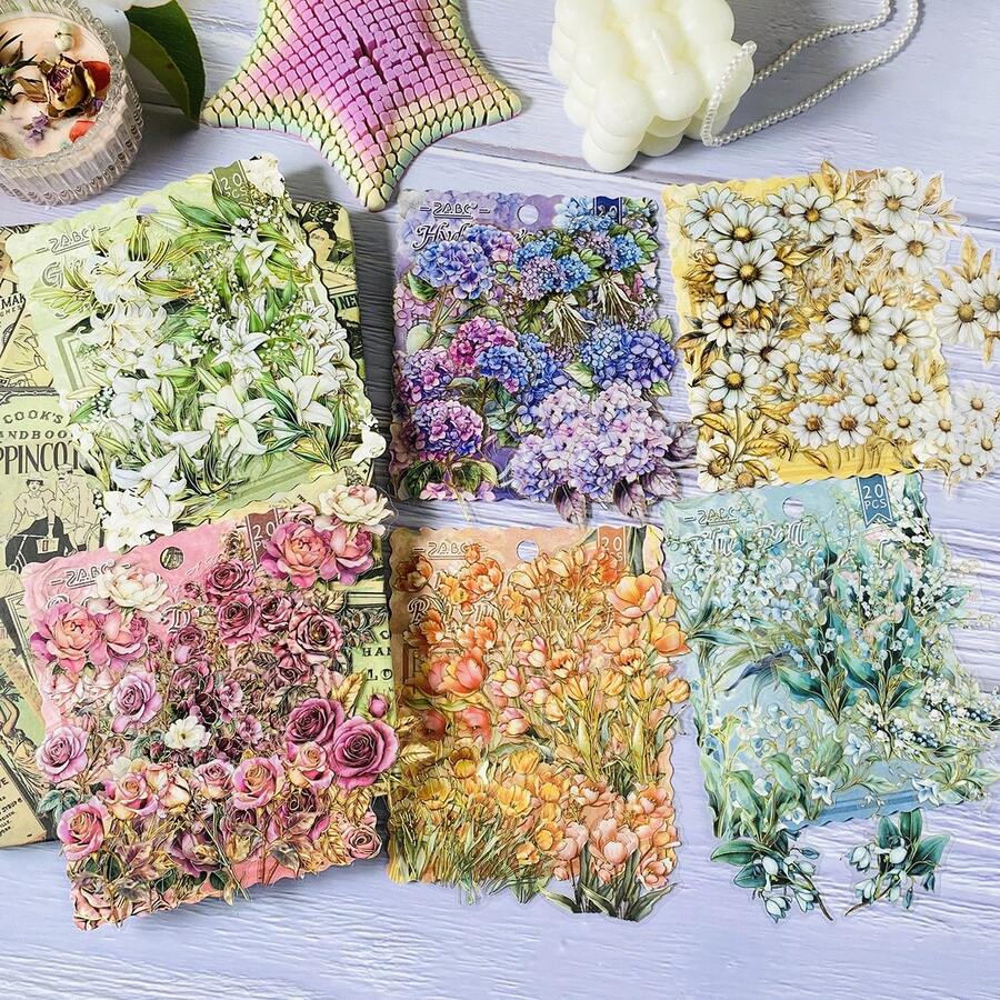 20张透明花朵贴纸,适用于剪贴簿、手账、水瓶、节日装饰(圣诞节、万圣节、情人节),文具用品,趣味贴纸,Kindle适用 - 貼紙 - 查看 1