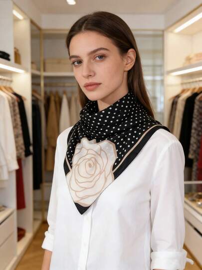 1条新款经典女士豹纹印花围巾，百搭简约优雅小方巾，多功能装饰丝巾，透气防晒沙滩披肩，适合日常装饰、旅行、派对等场合。