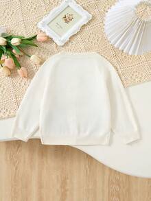 Girls' New Stylish Cardigan Sweater, Embroidered Floral Shoulder Design, 3D Floral Decor, Comfortable For Spring, Autumn & Winter, Casual & Fashionable Student Jacket, Perfect Gift - White - View 6