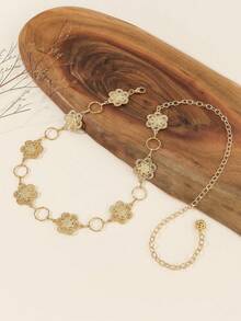 Women's Gold Floral Circle Waist Chain, Vintage Filigree Flower Metal Belt, Adjustable Dress Accessory - Gold - View 4