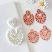 2pcs/Set Retro Fan-Shaped Soft Clay Earring Mold DIY Jewelry Pendant Shaping Cutter Tool Set - White - View 1