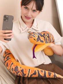 长蛇手偶，逼真毛绒蛇偶，嘴巴可动，柔软蟒蛇毛绒抱枕，男女皆宜礼物 - 彩色 - 查看 8