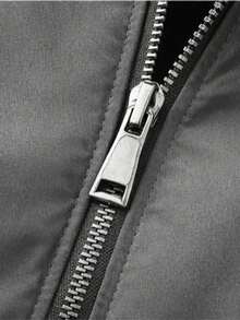 1pc Men's Zip-Up Long Sleeve Jacket, Stand Collar Design, 2 Pockets (With Metal Buckle), Suitable For Spring & Autumn Outdoor Sports - Dark Grey - View 4