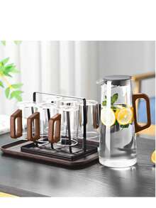 木柄玻璃杯茶杯耐热客厅杯水套装家用客人水壶水杯套装 - 彩色 - 查看 6