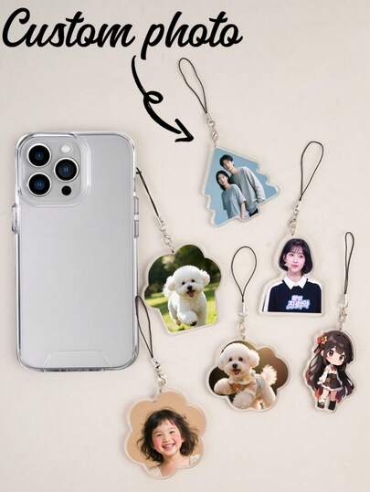 1pc Personalized Phone Hang Pendant, Custom Photo, Portrait, Youth, Company Logo, Celebrity, Pet Picture, Commemorative Car, Short Lanyard Phone Chain, Acrylic Wrist Strap, Valentine's Day, Christmas Gift, Cute Small Charm, Unisex,Season Picks,2025phonecase,Forest Tones