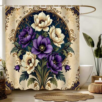 1 chiếc rèm tắm họa tiết hoa sang trọng kiểu cổ điển, rèm tắm in hình hoa lá cao cấp, phù hợp để trang trí nhiều loại phòng tắm, vách ngăn, phụ kiện phòng tắm, rèm bồn tắm.