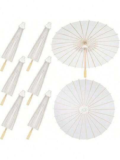 6/10pcs White Paper Umbrellas For Wedding Party Decorations, Wedding Table Centers, Wedding Bride Props, Vases And Flower Arrangement Accessories, Photography Props, DIY Painting Supplies(The Color And Material Of The Push Rod Are Random And Do Not Affect Usage Or Aesthetics)