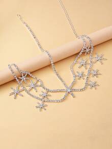 1pc Hexagram Rhinestone Hair Accessory, Sexy Bridal Wedding Hair Chain Jewelry - Silver - View 5