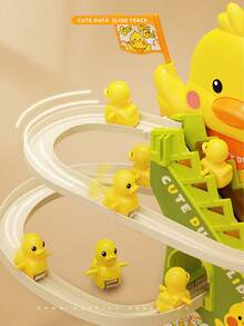 1 Set Lindo patito automático eléctrico de pista deslizante, adecuado para subir escaleras, con música y iluminación, requiere ensamblaje, pegatina de juguete de plástico/decoración del hogar, color aleatorio, texto, patrón y forma - Multicolor - Ver 7