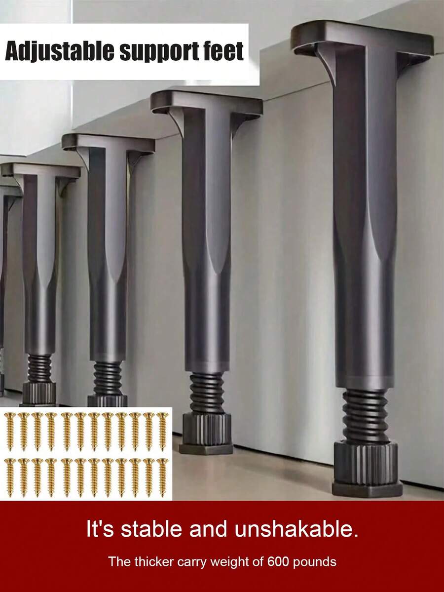 4 Adjustable Bed Frame Support Legs, Heavy Duty Support Legs For Bed Frame Center Board, Extra Durable Plastic Furniture Feet, Suitable For Large Beds, Sofas And Tables, Height Adjustable (5.118 Inches - 14.96 Inches)