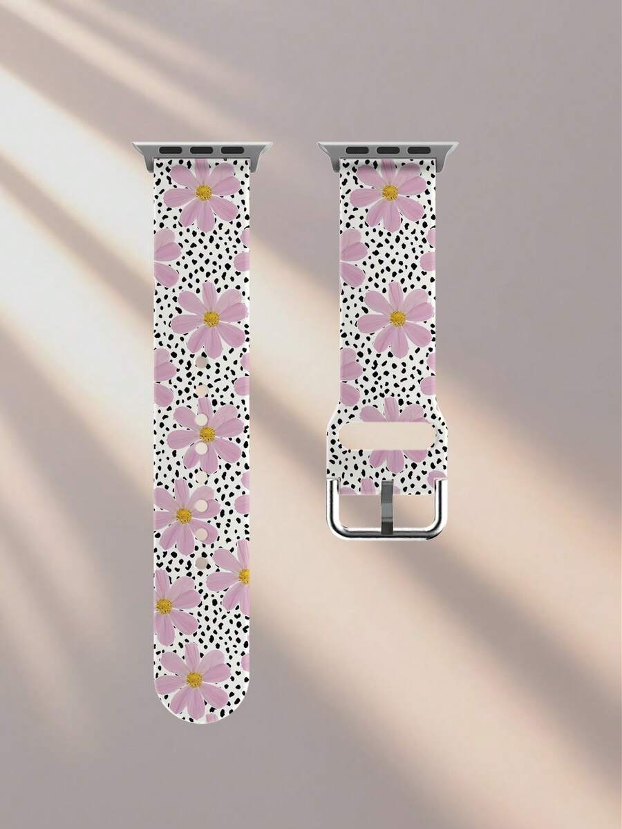 1pc Soft Elastic Breathable Polka Dot Floral Pattern Watch Band, Suitable For Samsung, Honor Smartwatches, 38mm 40mm 41mm 42mm 46mm 45mm 44mm 49mm, Floral Fashion Casual Silicone Watch Strap For Apple Watch Ultra SE/11/10/9/8/7/6/5/4/3/2/1, Gift - Multicolor - View 1