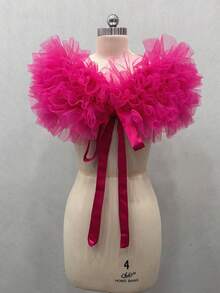 1pc Black Tulle & Mesh Bridal Shawl, Fluffy Short White Wedding Shrug Collar Accessory,Elegant,Birthday - Multicolor - View 9