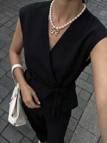 Buzzelle Casual Solid Color Criss-Cross Waist Vest, Suitable For Spring And Autumn - Black - View 1