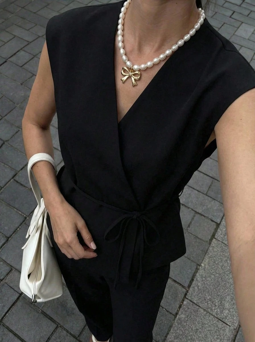 Buzzelle Casual Solid Color Criss-Cross Waist Vest, Suitable For Spring And Autumn - Black - View 1