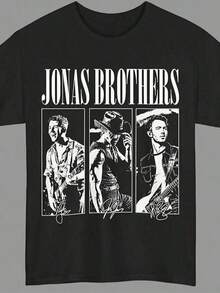 Retro Music Brothers Tour 2025 Shirt – Unisex Cotton Jonas Concert Tee, Graphic Top,Disfraz De Halloween Hombre,Men Fall Clothes,Y2K,Nightmare Before Christmas - 黑色 - 查看 1