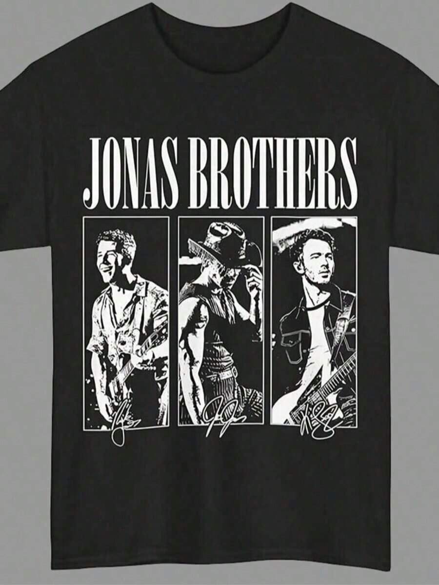 Retro Music Brothers Tour 2025 Shirt – Unisex Cotton Jonas Concert Tee, Graphic Top,Disfraz De Halloween Hombre,Men Fall Clothes,Y2K,Nightmare Before Christmas - 黑色 - 查看 1