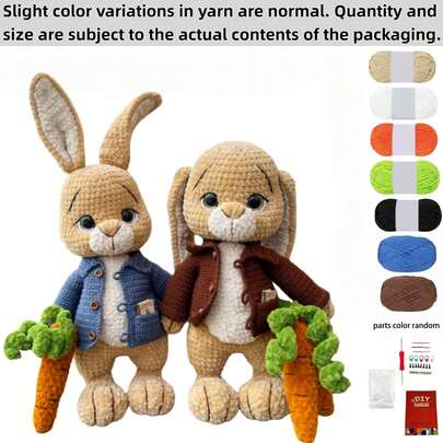 2pcs Animal Crochet Knitting Kit, Suitable For Adult Beginners, Includes Step-By-Step Written Instructions, Carrot Rabbit DIY Crochet Set, Cute And Fun Spring/Summer Home Decor, Great Gift For Birthday, Valentine's Day, Halloween And Christmas