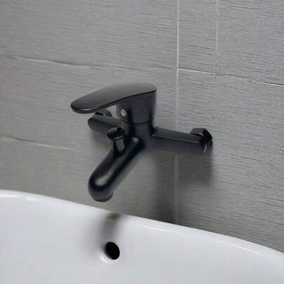Grifos de ducha montados en la pared, grifos de bañera domésticos multifuncionales con salida de mezclador de agua caliente y fría, grifo de baño negro