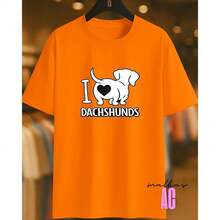 Love Dachshunds Sausage Dog T-Shirt 02 Printed White 100% Cotton Unisex Men's Women's Comfortable - 橘色 - 查看 1
