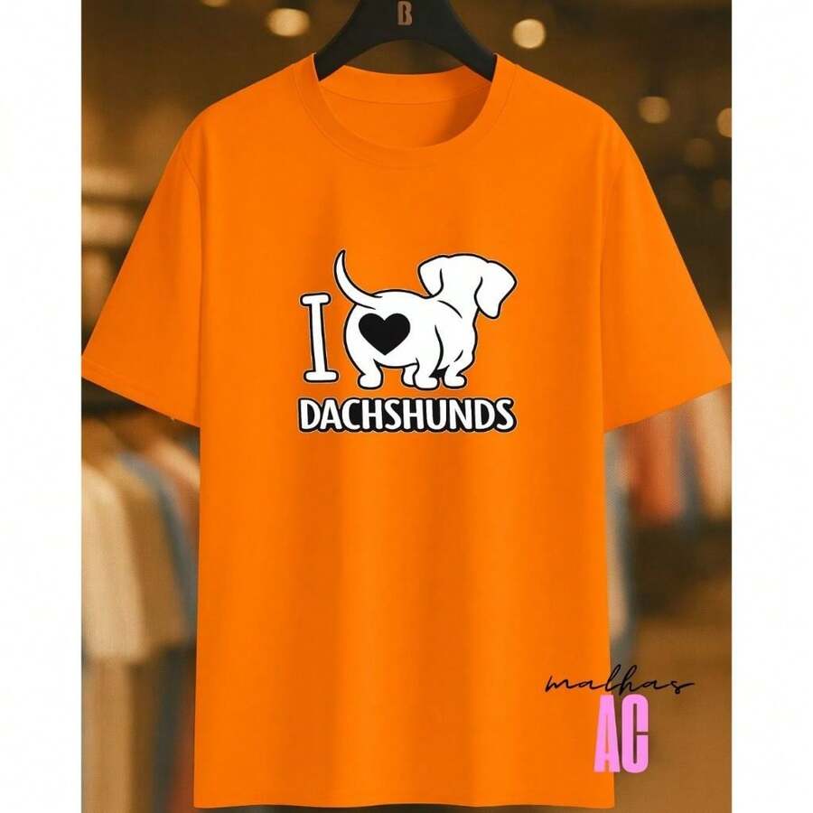 Love Dachshunds Sausage Dog T-Shirt 02 Printed White 100% Cotton Unisex Men's Women's Comfortable - 橘色 - 查看 1