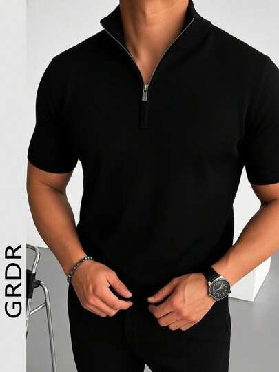 GRDR Men's Summer Business Knit Short Sleeve Sweater, Suitable For Summer Business Meetings And Dates