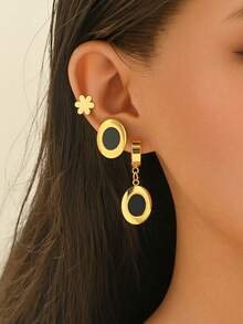 1 Set de Aretes Geométricos Ovalados de Acero Inoxidable, Uso Versátil Diario para Mujeres - multicolor - Ver 2