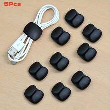 5pcs Multi-Color Cable Organizer Clips - Soft Color & Black Durable Plastic Cable Holders, Compatible With Type-C/Lightning/Micro-A Cables For Earphones, Chargers, Tablets, Smartphones, Laptops (Pink, Yellow, White, Gray) - Cable Management Clip - View 7
