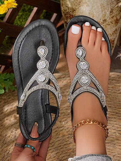 Latest Roman Style Bohemian Flat Toe-Ring Sandals, Brown Flat Sandals For Women
