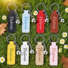 Llavero de cuero personalizado con campana, llavero con nombre personalizado, regalo personalizado de texto para mujeres, regalo personalizado para mujeres, regalo personalizado para cumpleaños/aniversario - Multicolor - Ver 4