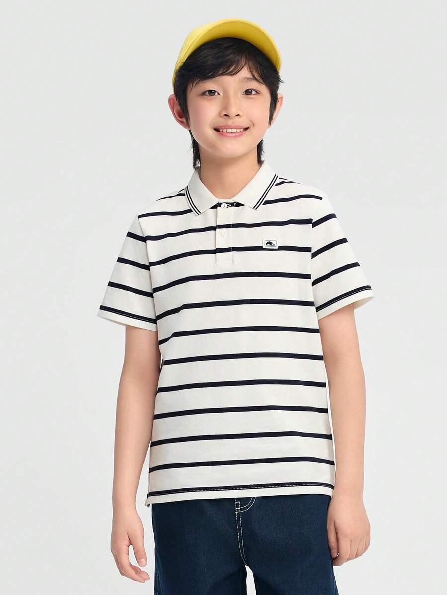Balabala Tween Boys Summer Striped Polo T-Shirt 2026 Comfortable Soft Cool Breathable Top - Blue and White - View 1