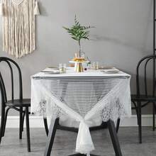 1 pieza Mantel de encaje moderno y elegante, mantel transparente blanco sólido y fresco para mesa de café, comedor, soporte de TV, lavadora, refrigerador, adecuado para bodas y festivales, estilo escandinavo y japonés - Multicolor - Ver 3