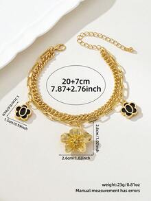 1. 金属立体双层花朵字母吊坠脚链，适合日常海滩派对通勤佩戴（不含礼盒） - 彩色 - 查看 6