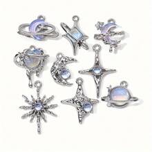 9件/套随机水钻星星、月亮、心形吊坠，Y2K风格DIY项链、手链饰品配件 - 藍色 - 查看 4