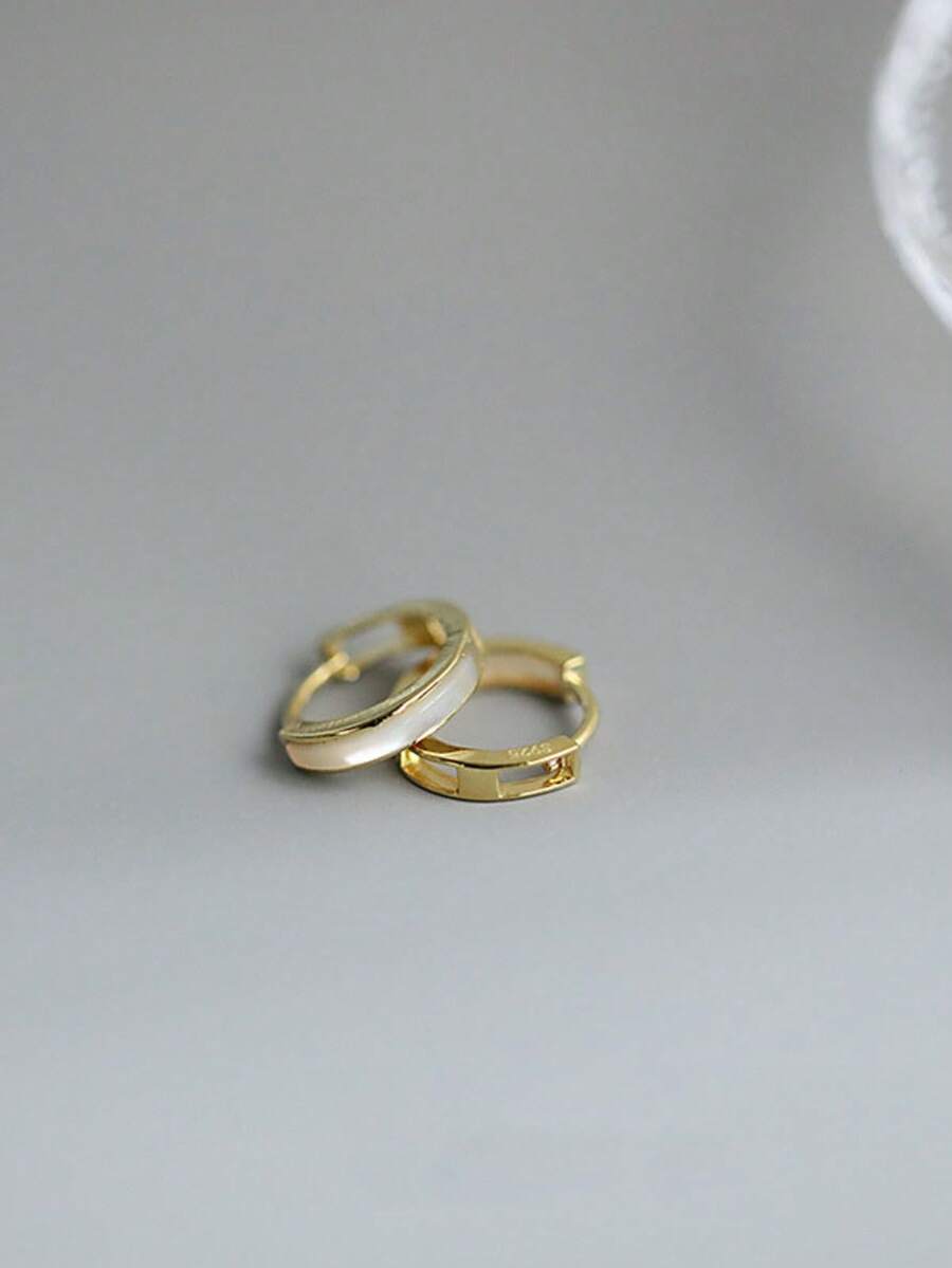 1 Pair Fashionable S925 Sterling Silver Glossy Polygonal Double-Circle Earrings, Minimalist Elegant Jewelry Accessories, Couples Birthday Anniversary Travel Gift - Circle 1 - View 1