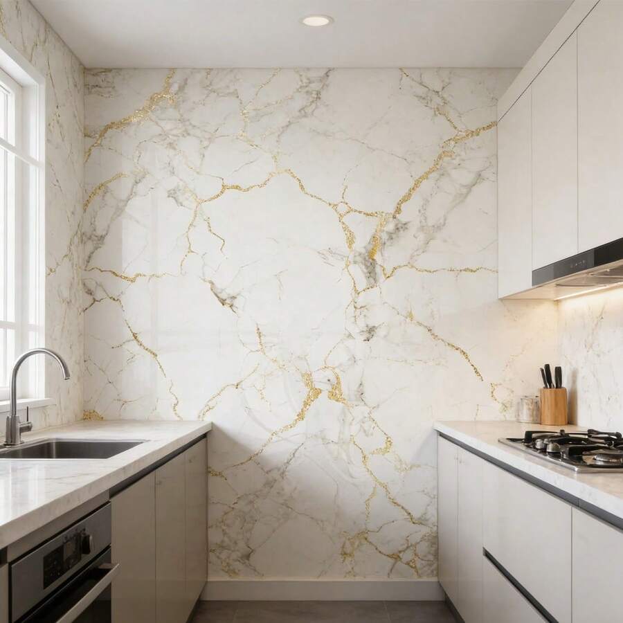 3M Self-Adhesive Marble Tiles Sticker Stick On Wall Kitchen Bathroom Livingroom - A - View 1