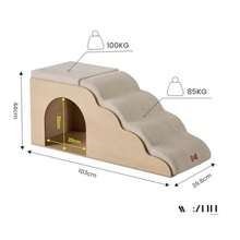 MU:4LIFE Escalera para Perros y Gatos con Casa y Funda Desmontable Lavable Diseño Ergonómica con Estructura Estable y Relleno de Espuma de Alta Densidad Beige y Madera 103x39.8x44cm 4 - Beige y Madera - Ver 2