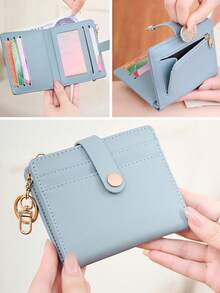 时尚对折超薄卡包，多卡位零钱袋，轻巧简约设计，便携式女士休闲日常钱包 - 彩色 - 查看 4