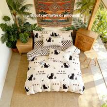 四件套加厚亲肤黑猫印花床上用品套装（1个被套+2个枕套+1个床单），柔软透气，简约优雅，可机洗，适合卧室装饰，四季皆宜。 - mian包貓 - 查看 5