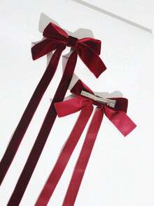 2pcs/Set Ballet Style Long Ribbon Fairy Bowknot Hair Clips, Fashionable Playful & Cute Hair Accessories Women, Suitable Everyday Occasions Valentine's Day Valentines,Hair Barrettes Claw Clips, School Stuff, Elegant, College, Winter Outfit Women, Bows, Accessories - 天鵝絨黑 - 查看 3