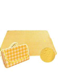 1pc Folding Picnic Blankets Beach Bag, Large Family Picnic & Outdoor Beach Blanket Machine, Washable Plus Thick Checkered Sandproof Grass Waterproof Foldable Camping On Beach Mat,Perfect For Camping, Family & Friends Outings! - Yellow - View 10