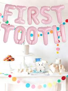 12pcs 16-Inch Pink & Blue "FIRST TOOTH" Letter Balloons, Large Pink & Blue Bow Foil Balloons, Suitable For Tooth Fairy Party, First Tooth, Birthday Party Decoration - Multicolor - View 5