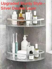 Estantería de esquina de baño de pared montada sin taladro, de múltiples capas, con adhesivo para baño, cocina y balcón, para celebrar el Día de la Madre - Plateado - Ver 11
