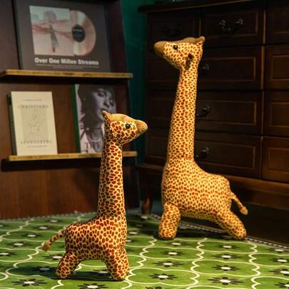 1个可爱卡通站立长颈鹿毛绒玩偶，柔软长颈鹿填充动物抱枕家居装饰，生日/儿童节/母亲节/复活节礼物